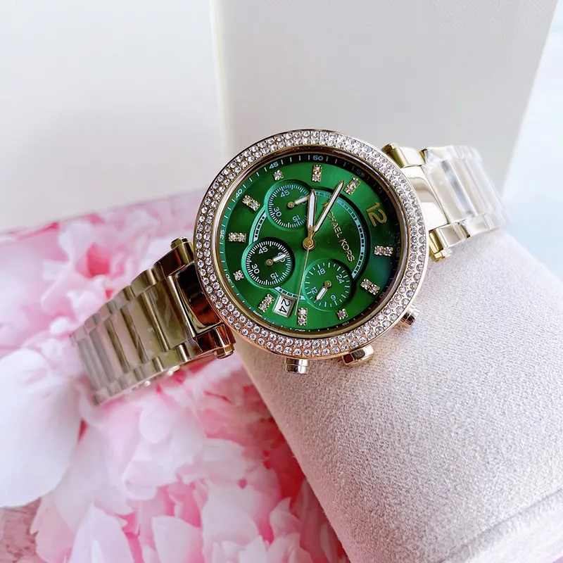 Michael Kors Parker Chronograph Green Dial Ladies Watch- MK6263